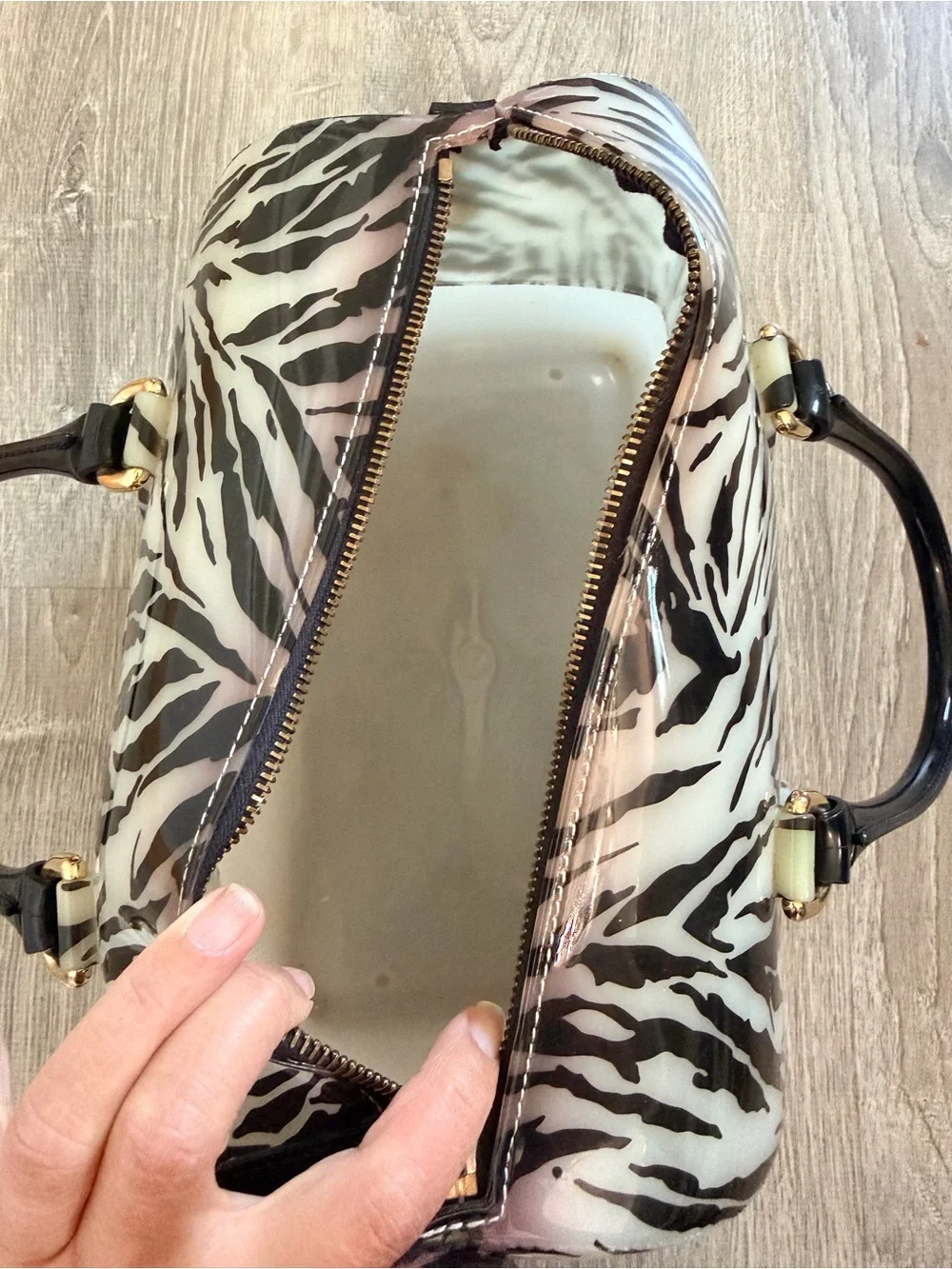 Furla Black & White Zebra-Print Dome Jelly Satchel